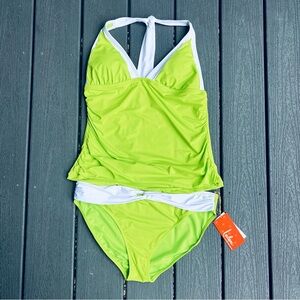 NWT Women's Green and White Tankini